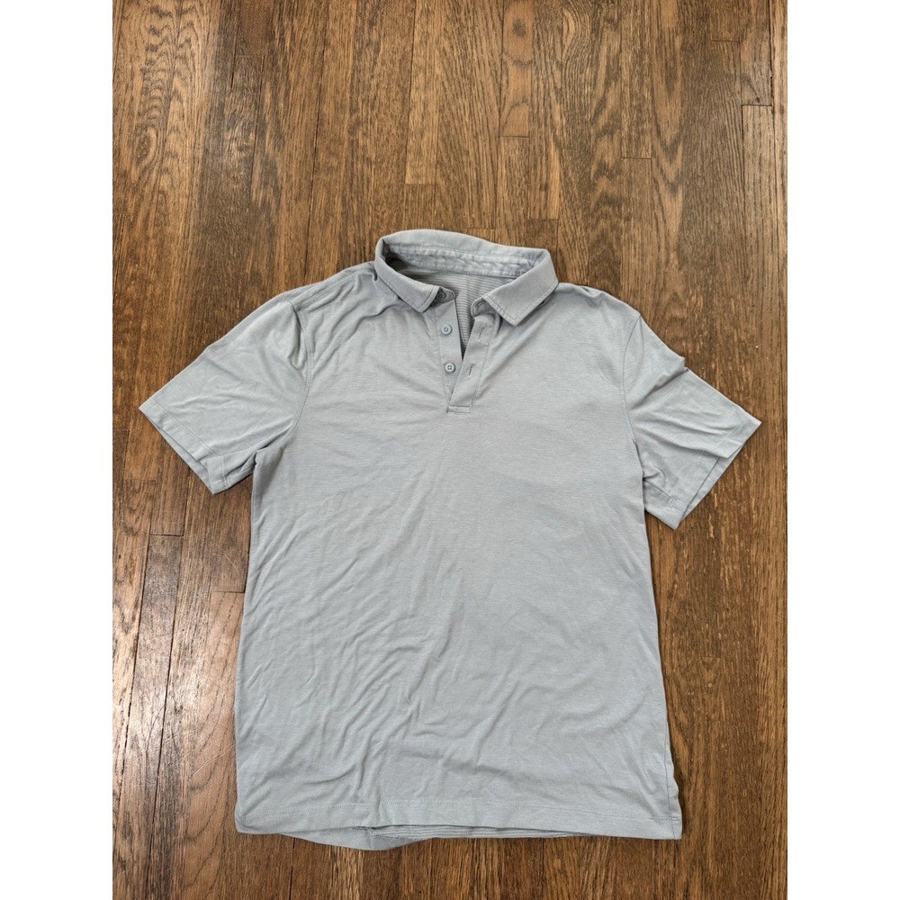 Lululemon Mens Metal Vent Tech Short Sleeve Polo Shirt Blue Grey Medium Golf